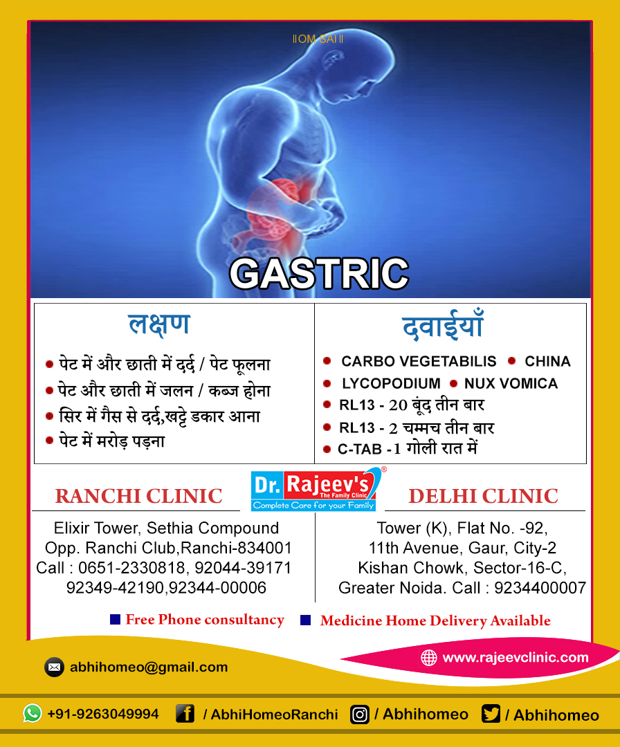 Homeopathy Treatment for Gastritis in Ranchi/Delhi