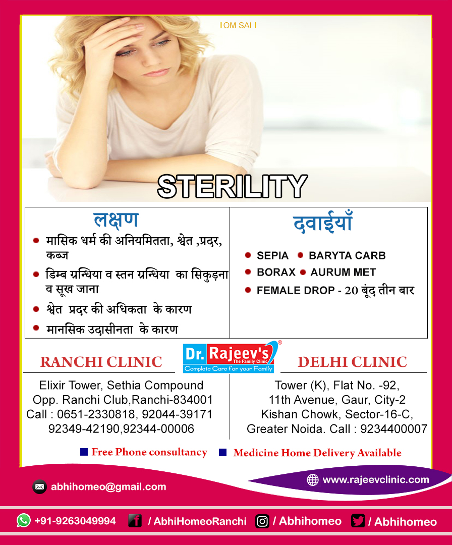 Homeopathy Treatment for sterility  in Ranchi/Delhi